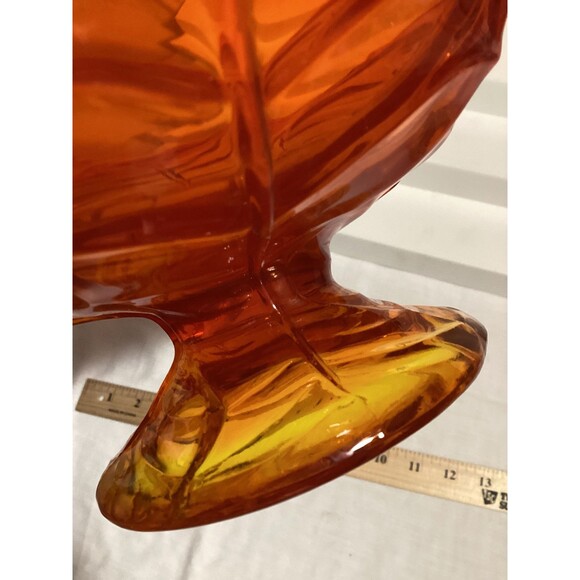 Viking Amberina Orange Yellow Glass Handblown Pedestal Bowl Dish 8" MCM Decor - Picture 11 of 13